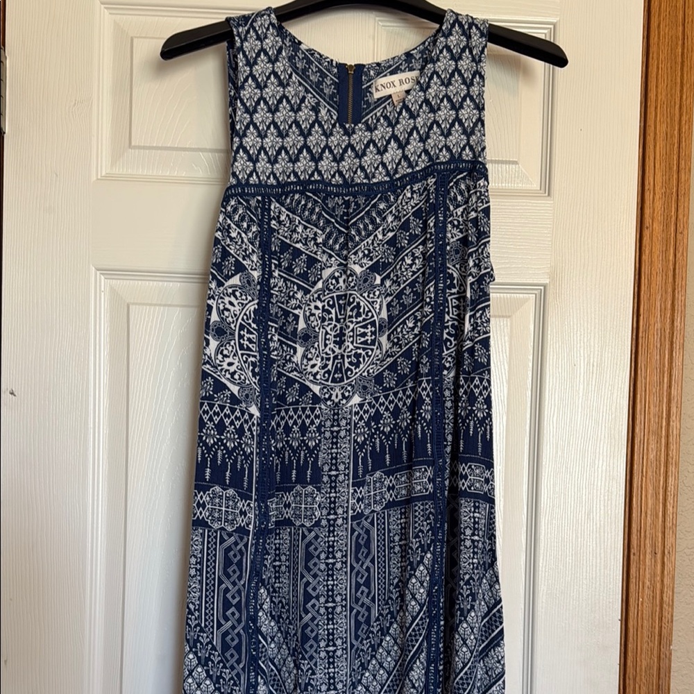 Blue Patterned Women's Midi Dress